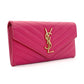 SAINT LAURENT long wallet V-stitched pink leather wallet