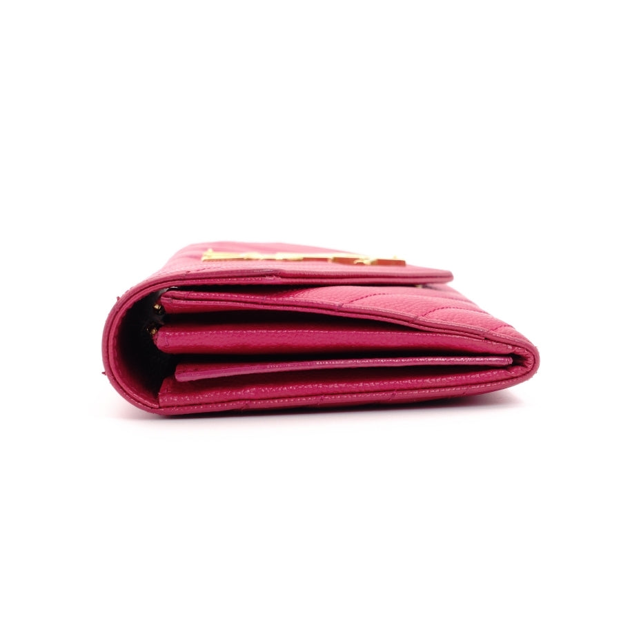 SAINT LAURENT long wallet V-stitched pink leather wallet