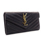 YVES SAINT LAURENT Long Wallet Black Leather V-stitching