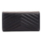 YVES SAINT LAURENT Long Wallet Black Leather V-stitching