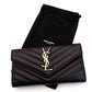 YVES SAINT LAURENT Long Wallet Black Leather V-stitching