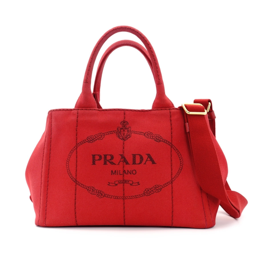 PRADA Canapa S Red Handbag 2-way Canvas Shoulder Bag