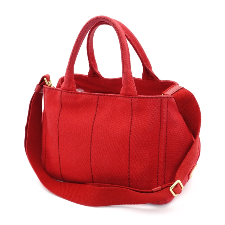 PRADA Canapa S Red Handbag 2-way Canvas Shoulder Bag