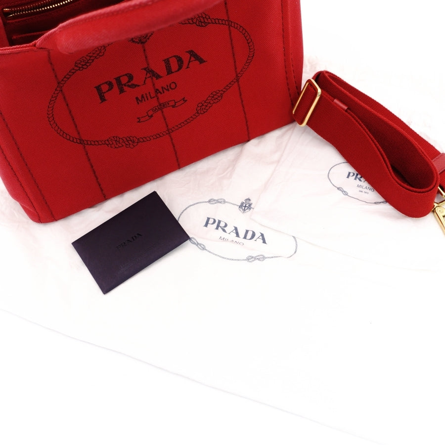 PRADA Canapa S Red Handbag 2-way Canvas Shoulder Bag