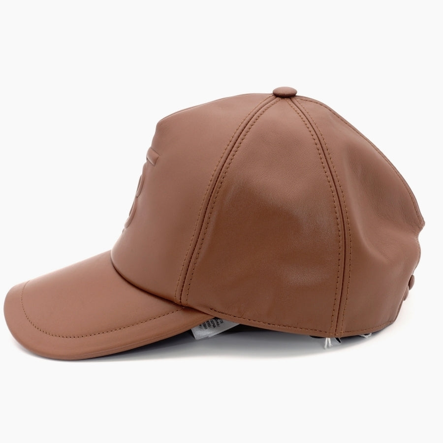 Unused Burberry TB Logo Leather Cap Hat Brown Baseball Cap 7-6-266
