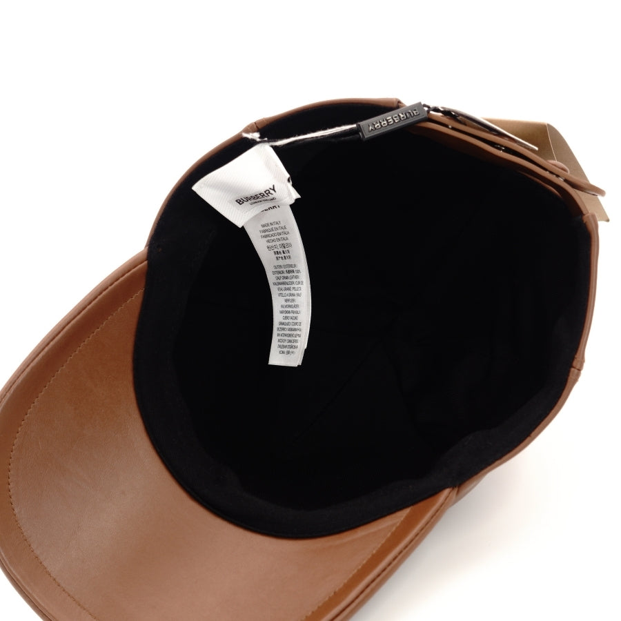 Unused Burberry TB Logo Leather Cap Hat Brown Baseball Cap 7-6-266