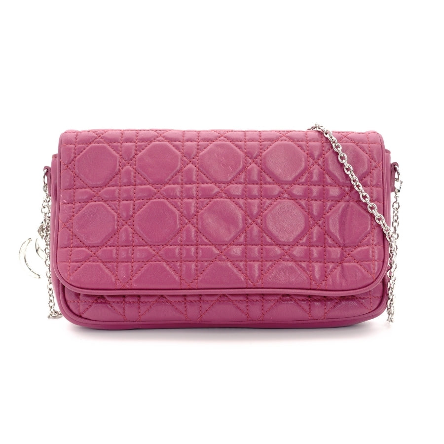 DIOR Cannage leather pink chain shoulder bag with silver hardware
