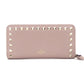 VALENTINO Garavani Leather Long Wallet Pink Leather Studs