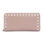 VALENTINO Garavani Leather Long Wallet Pink Leather Studs