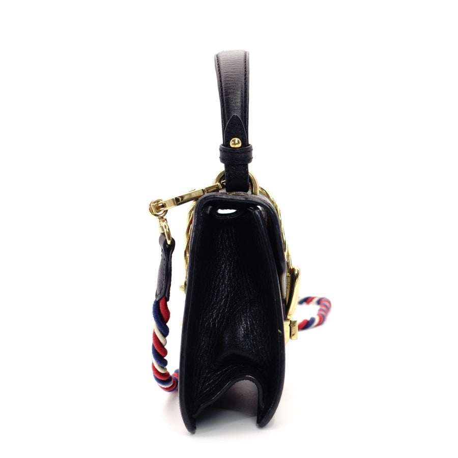 GUCCI Sylvie Handbag Leather Black Multicolor 2-Way Shoulder