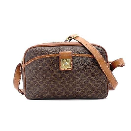 CELINE Macadam Shoulder Bag Brown PVC Leather Vintage