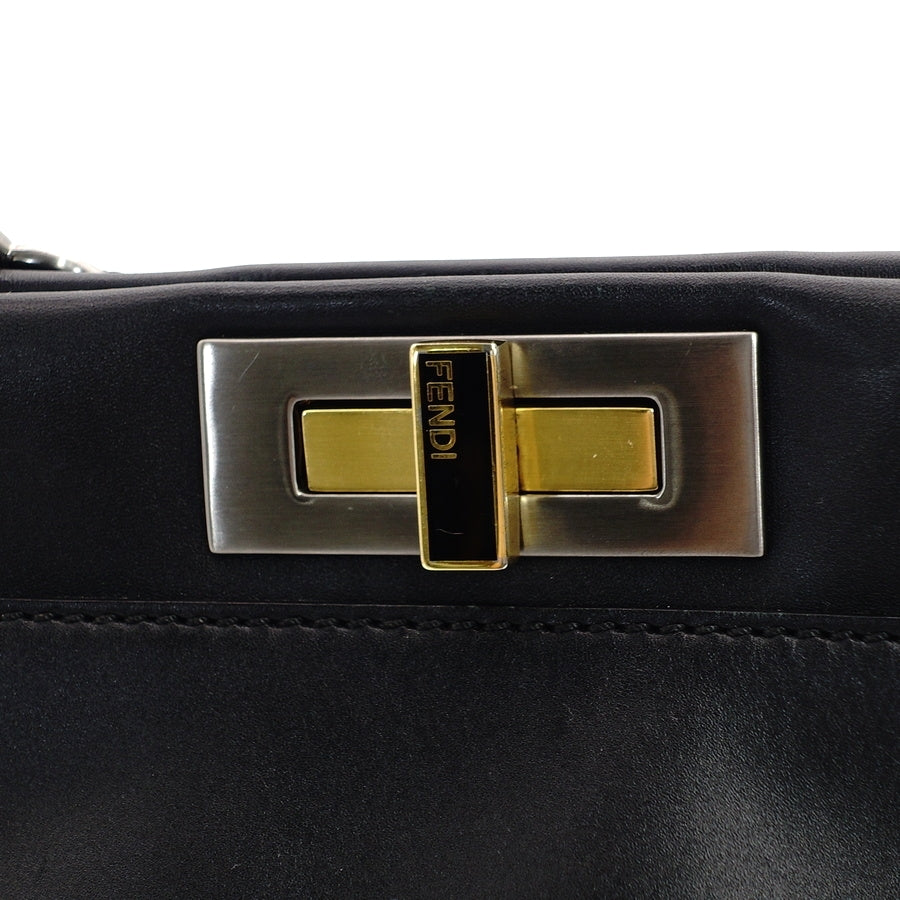 FENDI Peekaboo Handbag 2-Way Leather Black Shoulder Bag 7-5-775