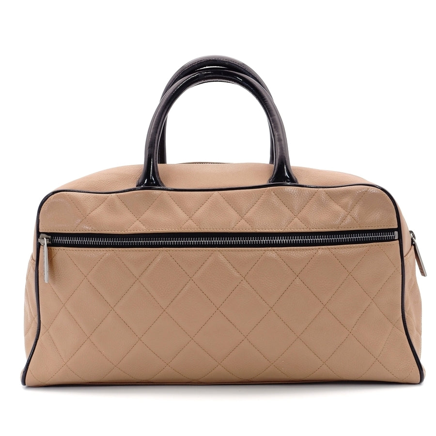 CHANNEL Matelasse Boston Handbag Pink Brown Caviar Skin Logo Leather