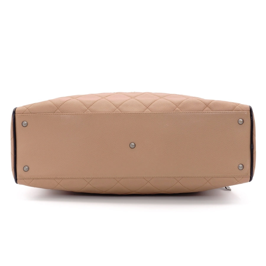 CHANNEL Matelasse Boston Handbag Pink Brown Caviar Skin Logo Leather