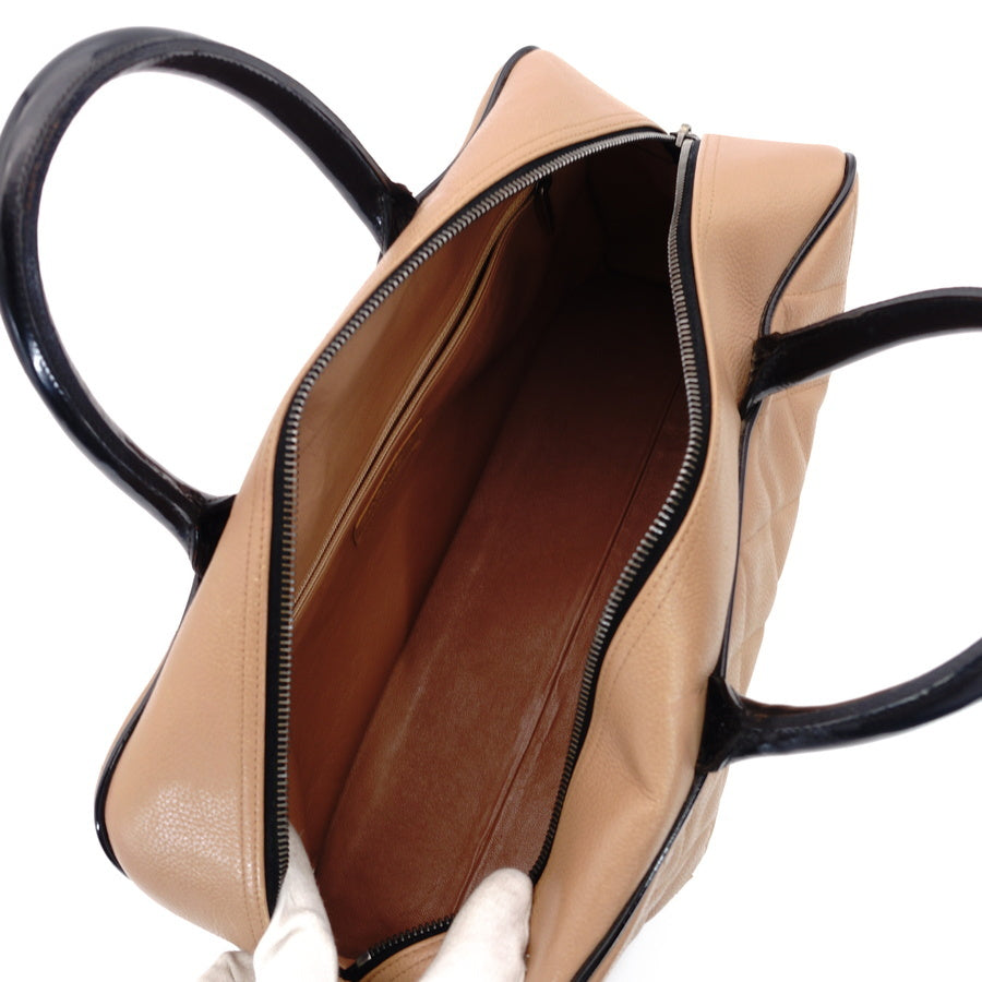 CHANNEL Matelasse Boston Handbag Pink Brown Caviar Skin Logo Leather