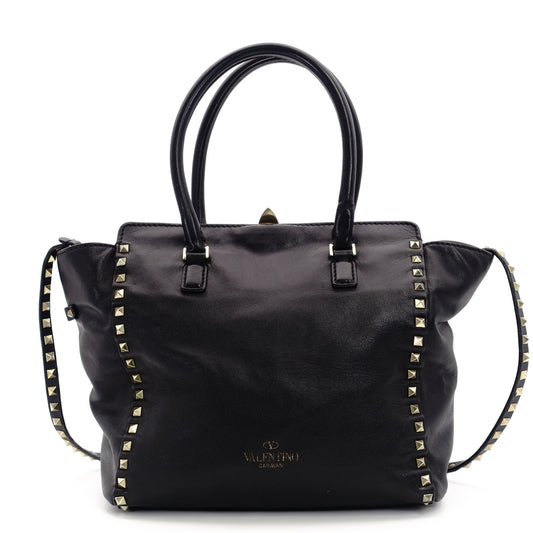 VALENTINO Garavani Tote Bag Studs Black 2way Shoulder Strap