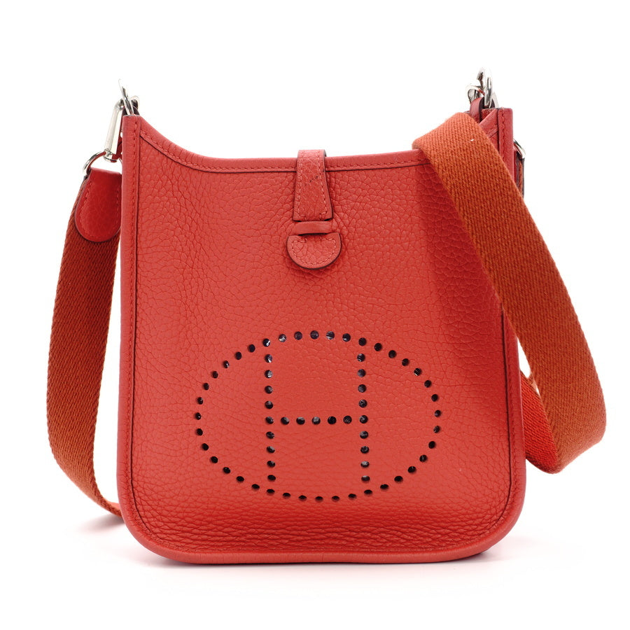 HERMES Evelyn TPM Shoulder Bag Leather Red T-Engraving