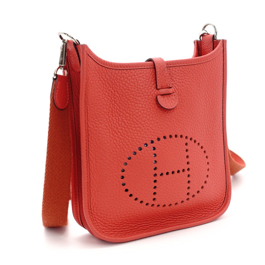 HERMES Evelyn TPM Shoulder Bag Leather Red T-Engraving