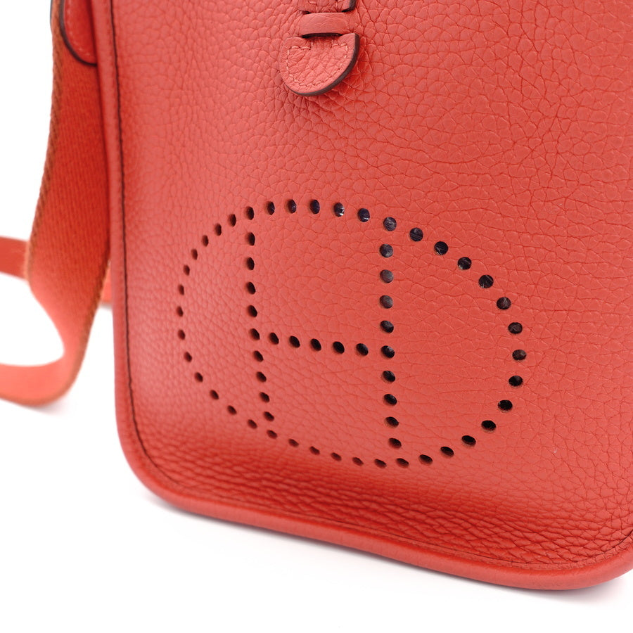 HERMES Evelyn TPM Shoulder Bag Leather Red T-Engraving