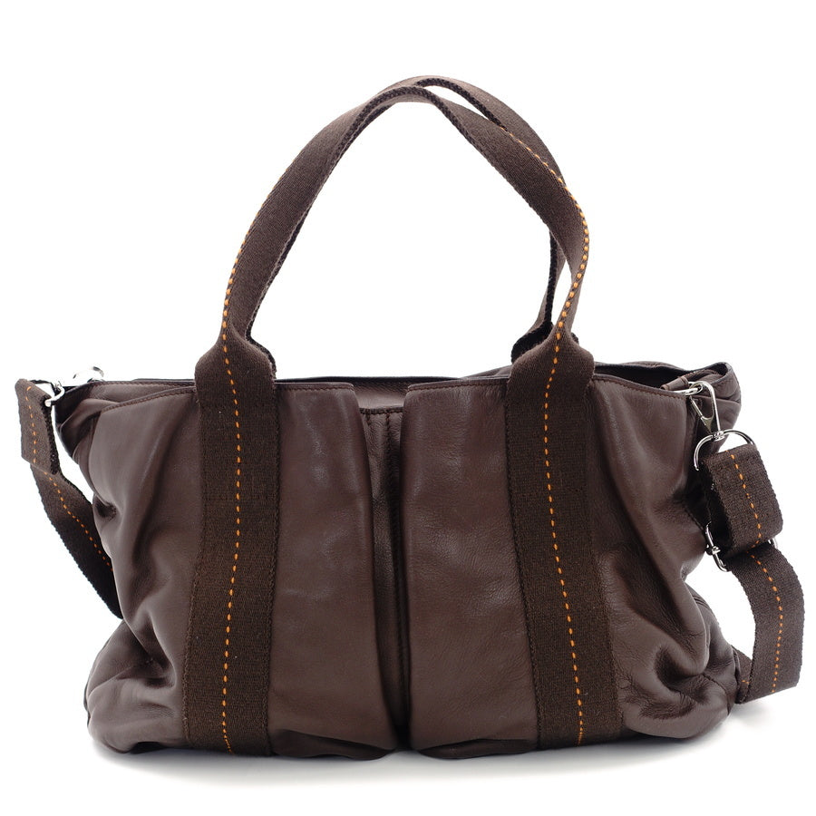 HERMES Caravan Horizontal MM Leather Handbag Brown 2-Way Vaudelma 7-6-172