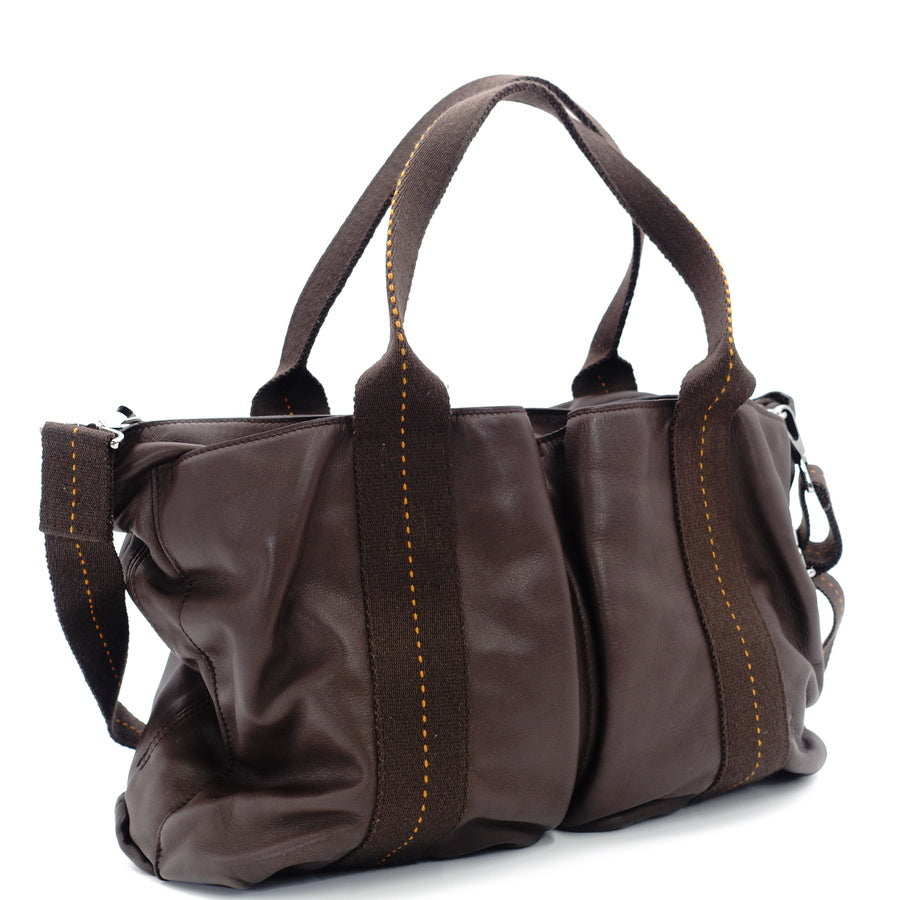 HERMES Caravan Horizontal MM Leather Handbag Brown 2-Way Vaudelma 7-6-172