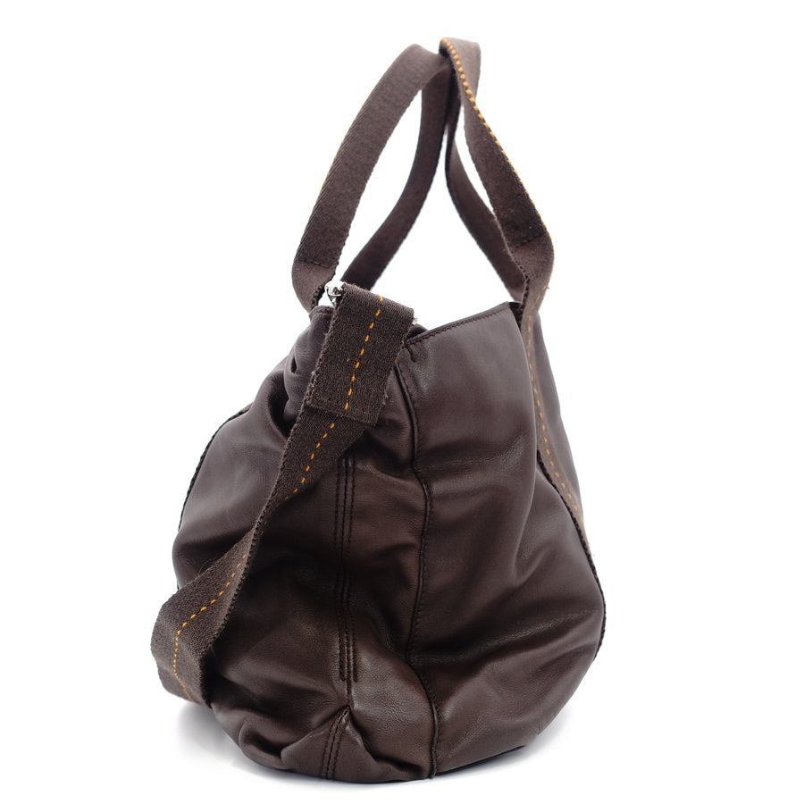 HERMES Caravan Horizontal MM Leather Handbag Brown 2-Way Vaudelma 7-6-172