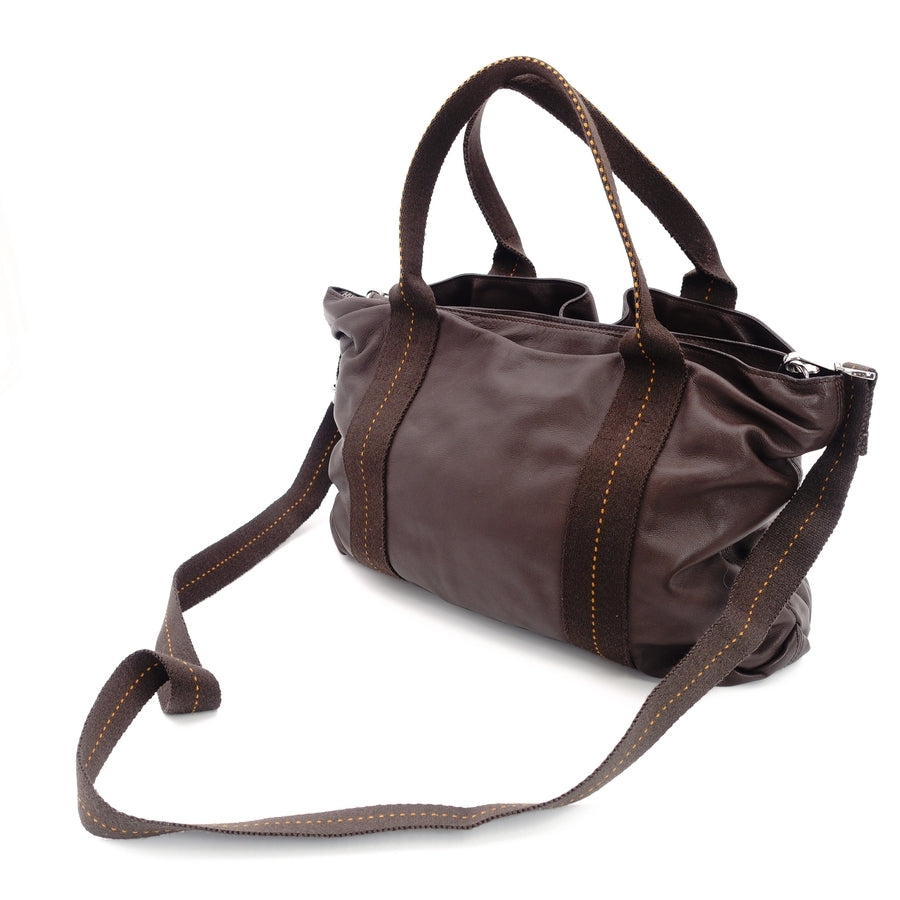 HERMES Caravan Horizontal MM Leather Handbag Brown 2-Way Vaudelma 7-6-172