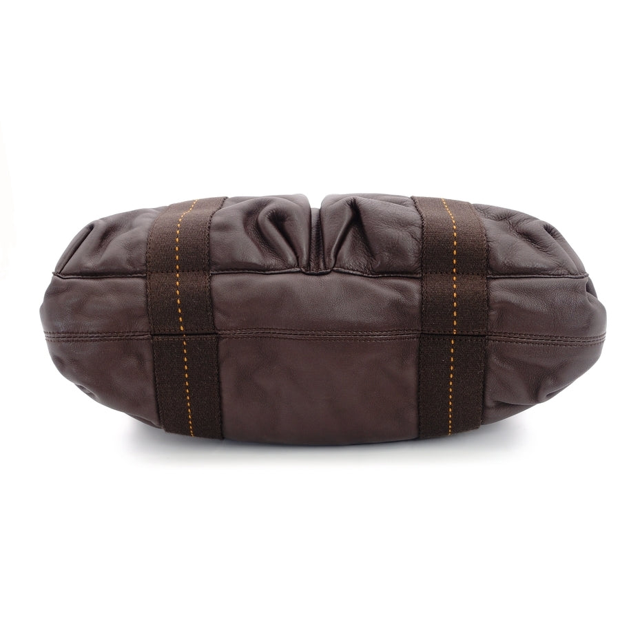 HERMES Caravan Horizontal MM Leather Handbag Brown 2-Way Vaudelma 7-6-172