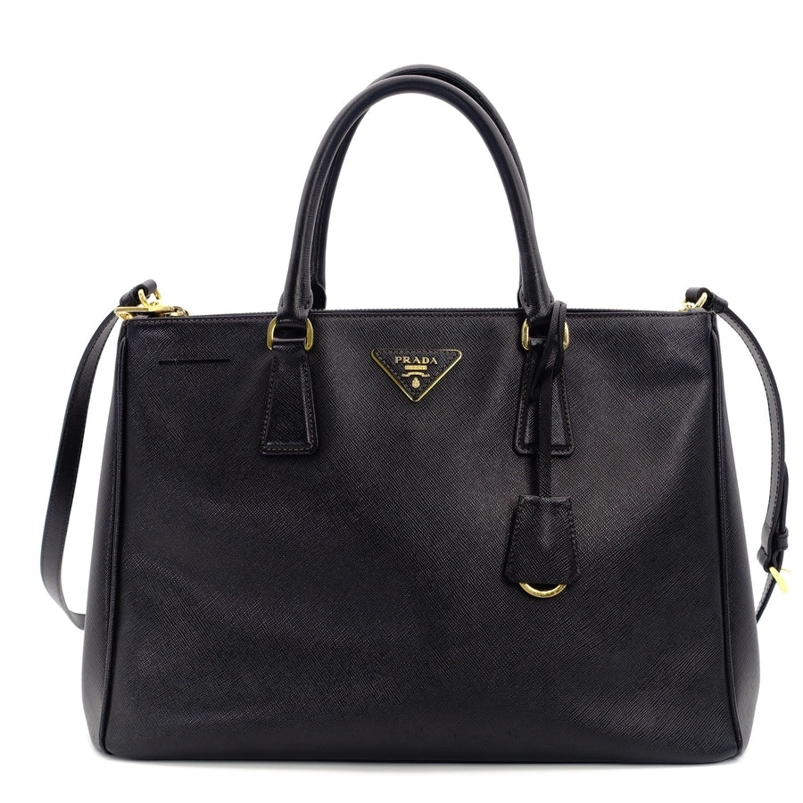 PRADA Galeria 2way Style Bag Black Leather Gold Metal Fittings
