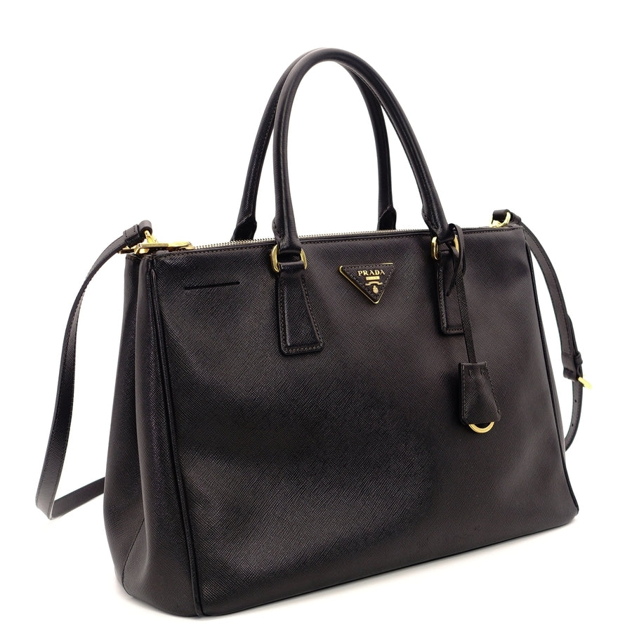 PRADA Galeria 2way Style Bag Black Leather Gold Metal Fittings