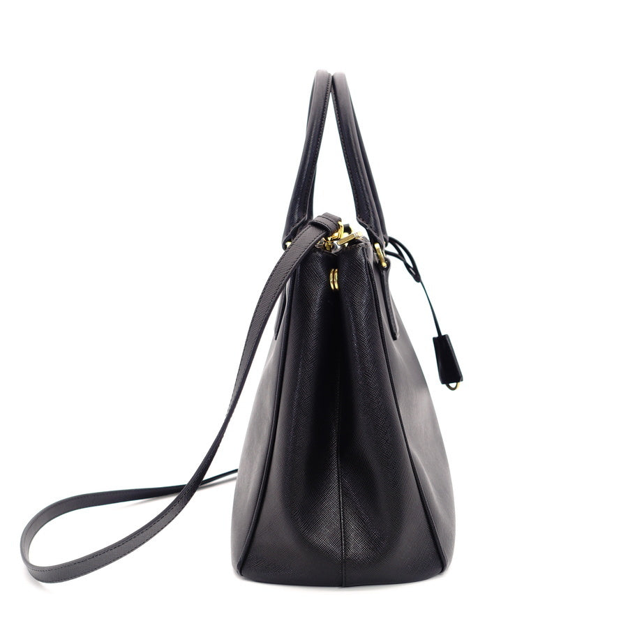 PRADA Galeria 2way Style Bag Black Leather Gold Metal Fittings