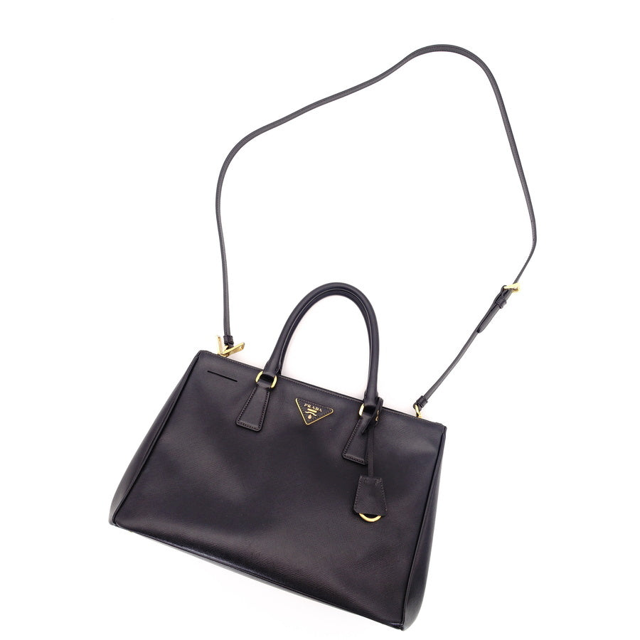 PRADA Galeria 2way Style Bag Black Leather Gold Metal Fittings