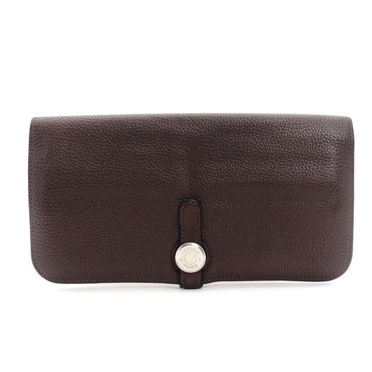 HERMES Dogon Long Wallet Togo Brown Leather Silver Hardware