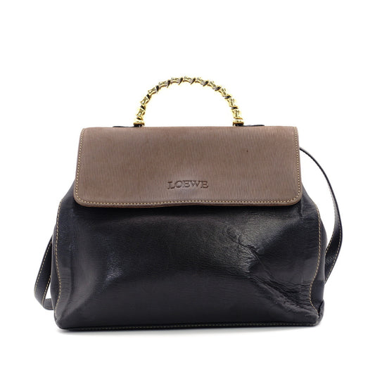 LOEWE Velázquez Leather 2way style Handbag Black x Brown