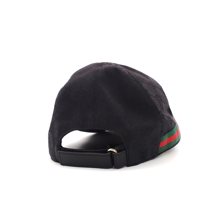 GUCCI Cap Black Canvas Sherry Line Baseball Cap Size L