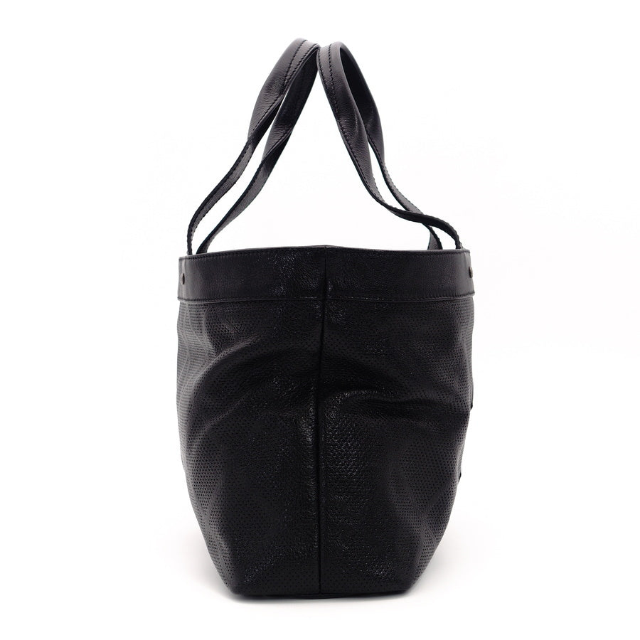CHANNEL Tote Bag Black Leather Coco Mark Punching