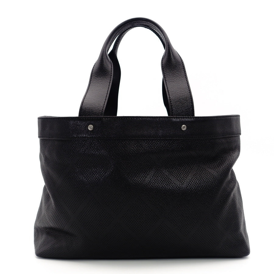 CHANNEL Tote Bag Black Leather Coco Mark Punching
