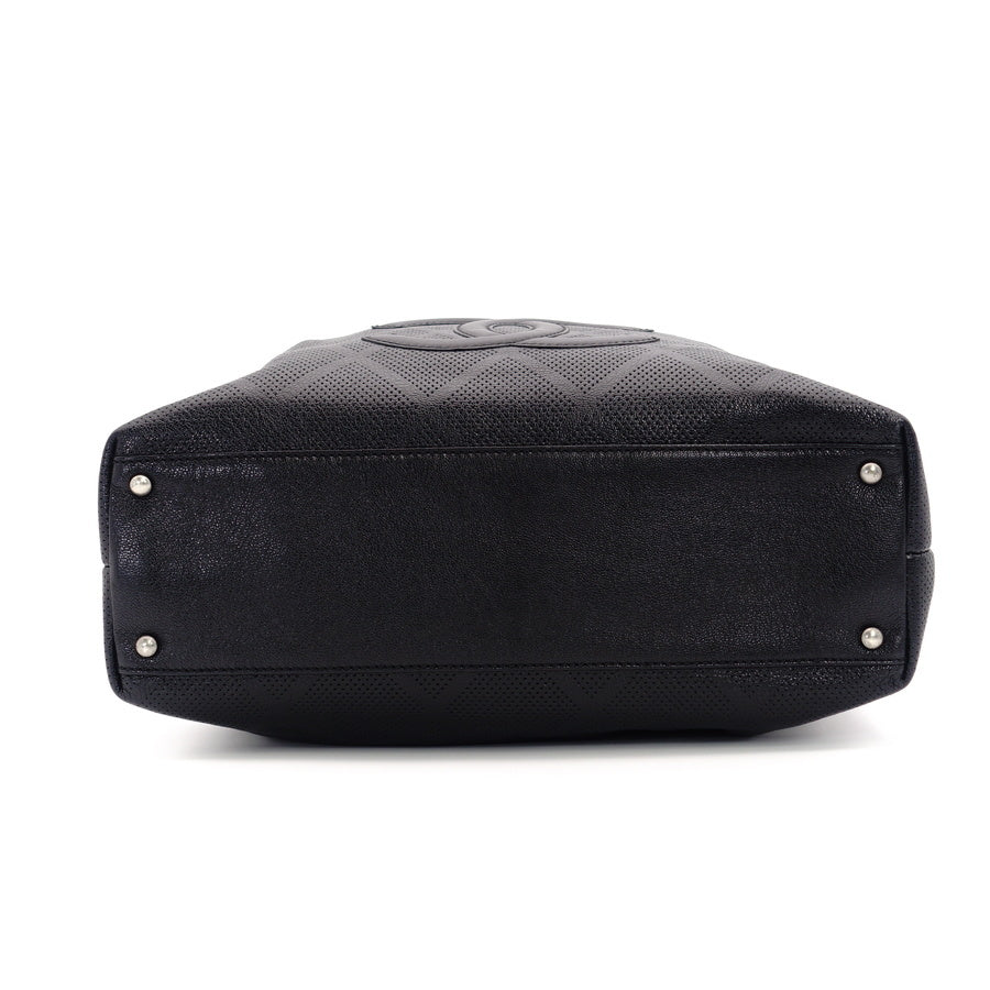 CHANNEL Tote Bag Black Leather Coco Mark Punching