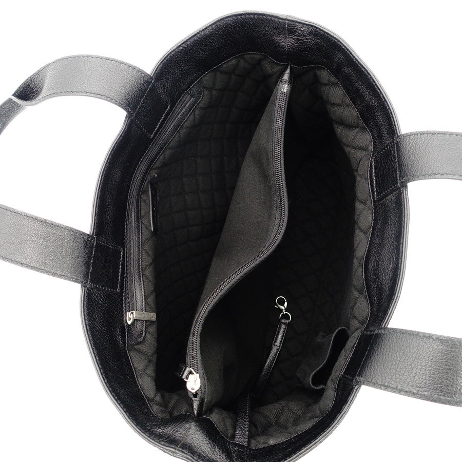 CHANNEL Tote Bag Black Leather Coco Mark Punching