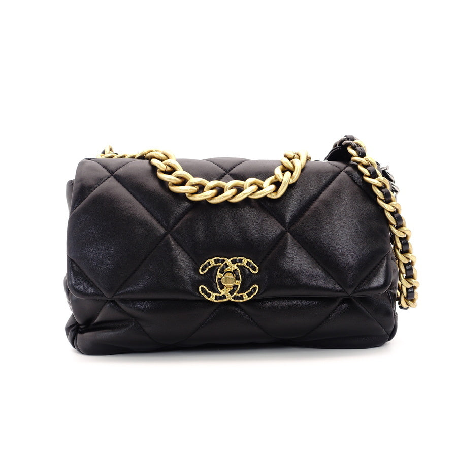 CHANEL 19 Large Shoulder Bag Lambskin Black N9T7H48 Logo Coco Mark 7-6-661