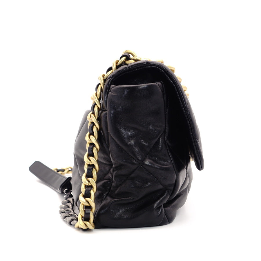 CHANEL 19 Large Shoulder Bag Lambskin Black N9T7H48 Logo Coco Mark 7-6-661