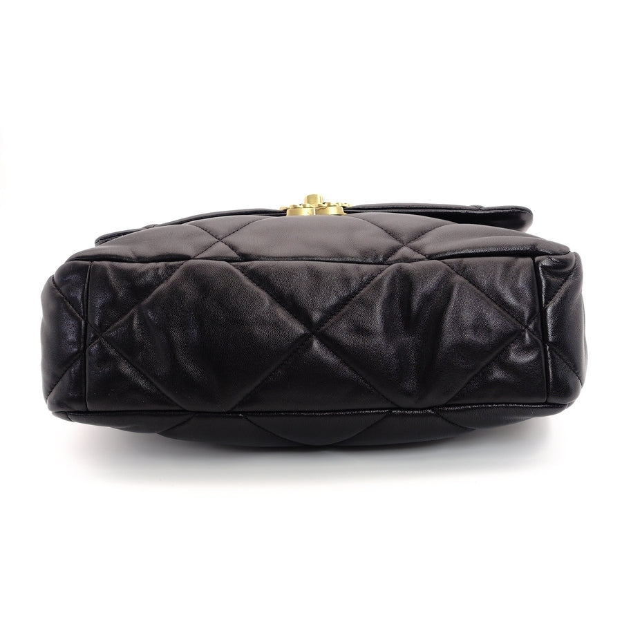 CHANEL 19 Large Shoulder Bag Lambskin Black N9T7H48 Logo Coco Mark 7-6-661