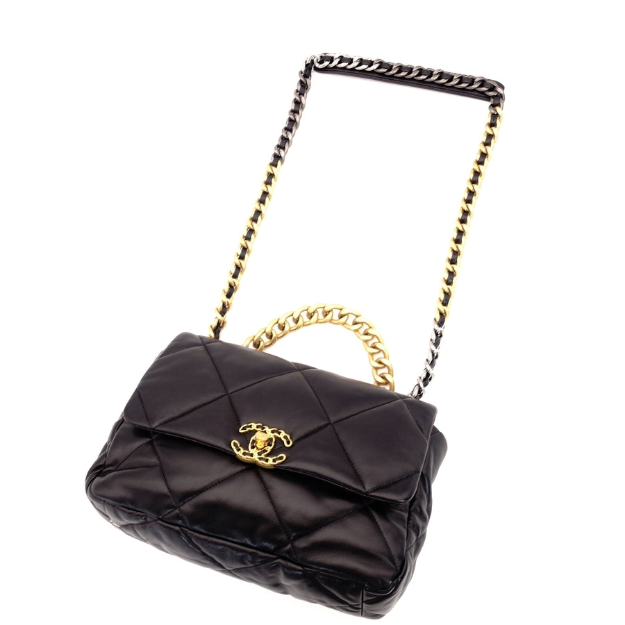 CHANEL 19 Large Shoulder Bag Lambskin Black N9T7H48 Logo Coco Mark 7-6-661