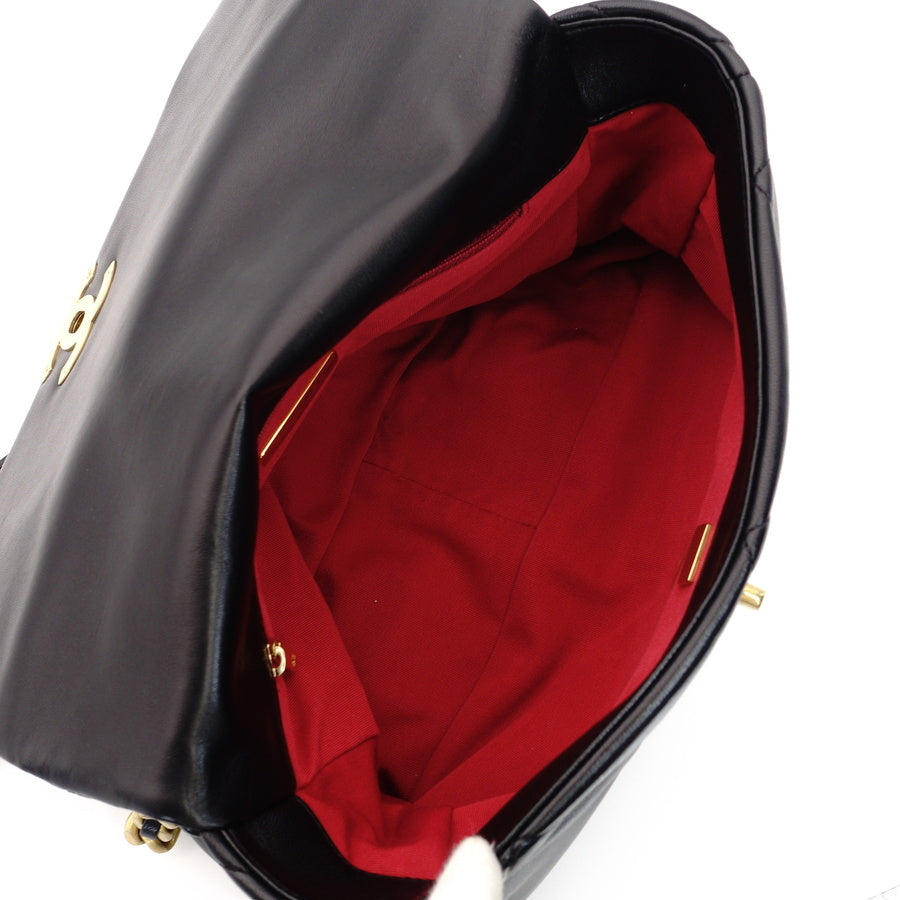 CHANEL 19 Large Shoulder Bag Lambskin Black N9T7H48 Logo Coco Mark 7-6-661