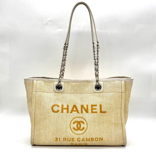 CHANEL Deauville Straw chain tote bag