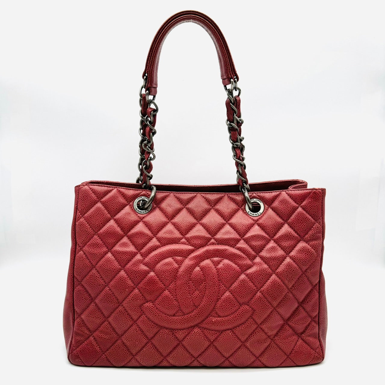 CHANEL GST Chain Tote Red/Silver Hardware