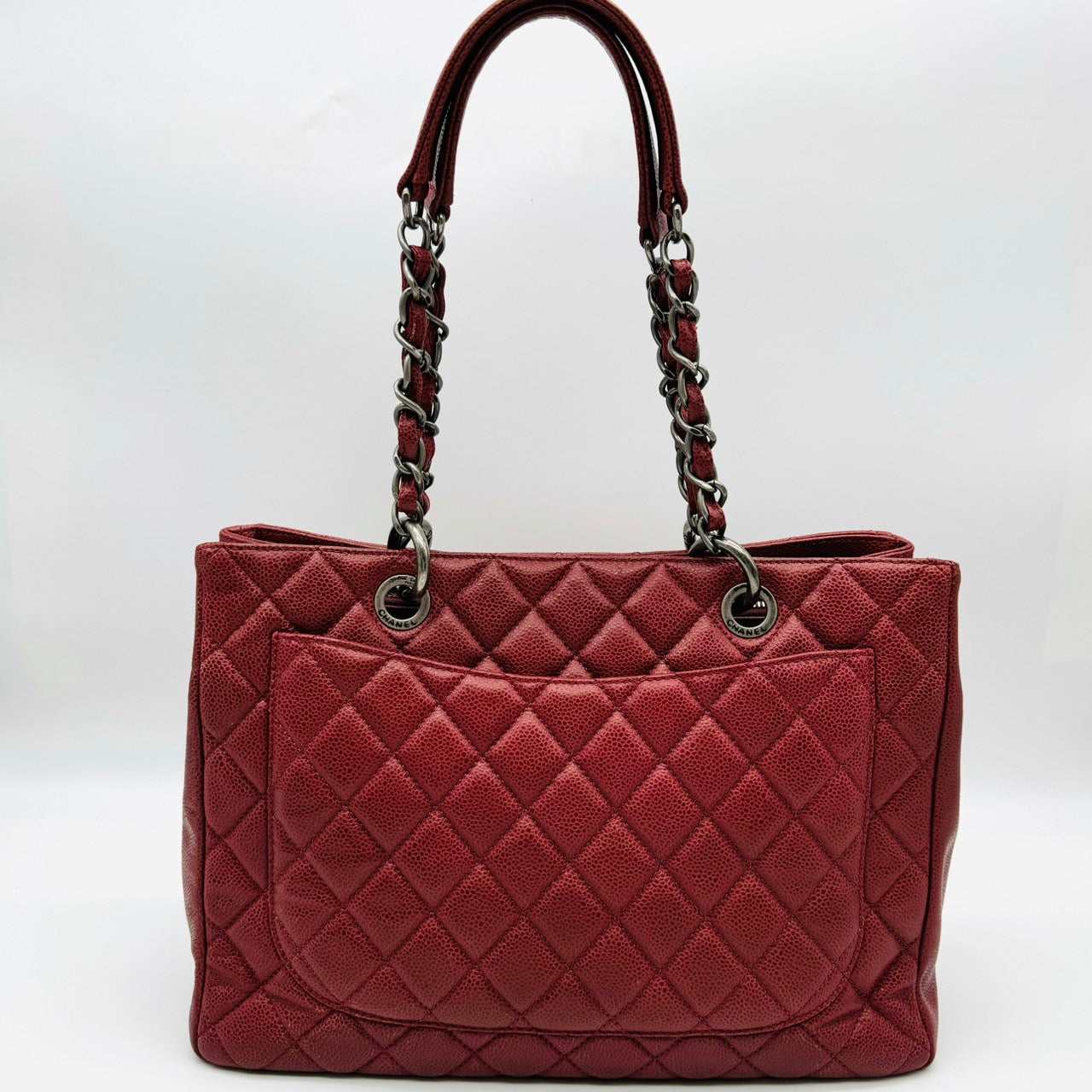 CHANEL GST Chain Tote Red/Silver Hardware