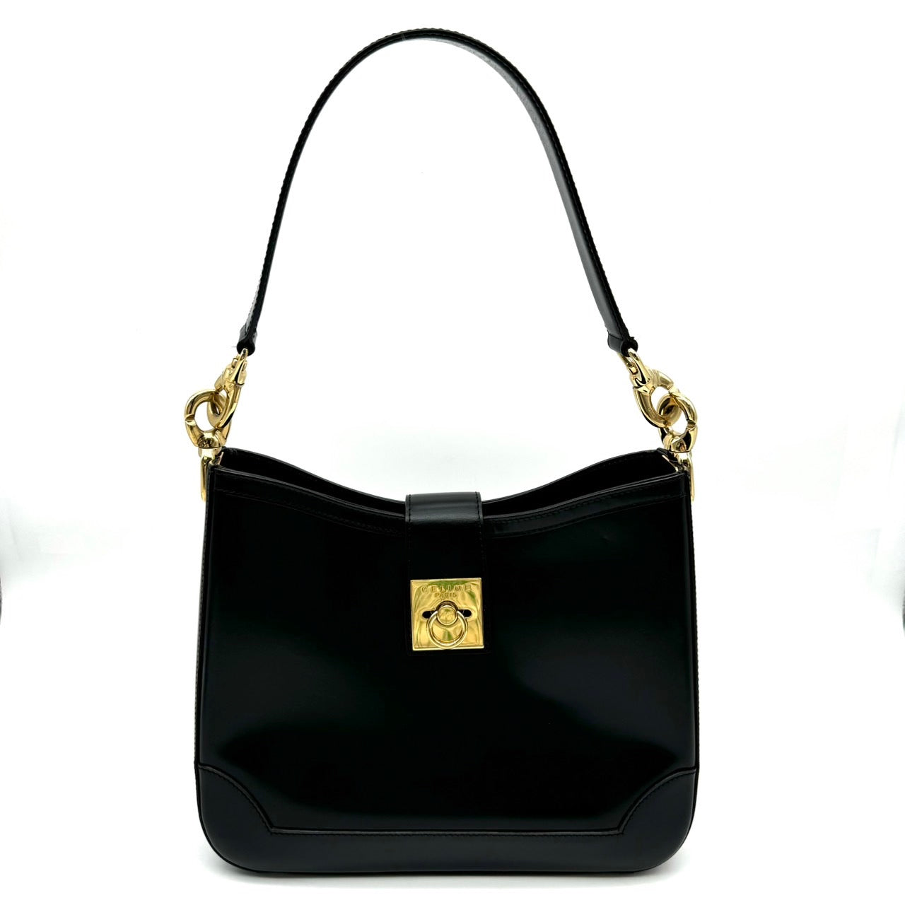 CELINE Vintage Leather Black Shoulder Bag