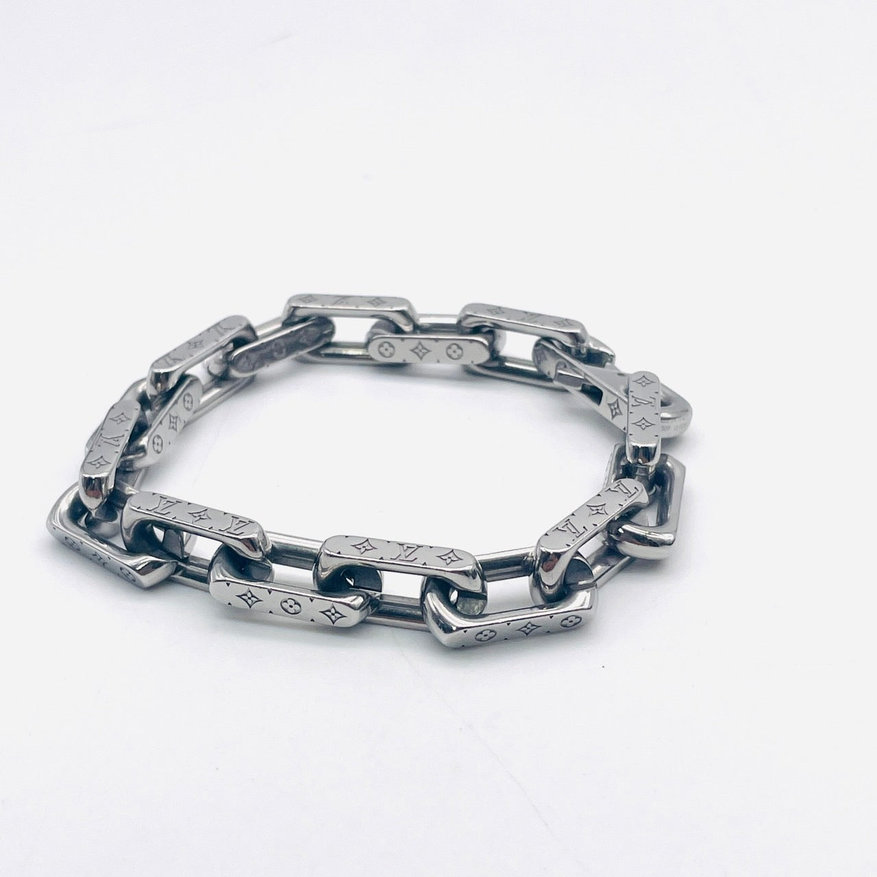 LOUIS VUITTON Chain Bracelet Silver With Box