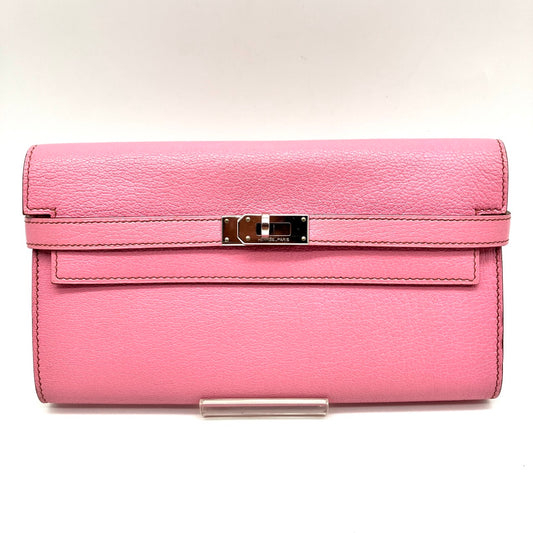 HERMES Kelly Wallet Long Chevre Mysore Rose Azalee □N